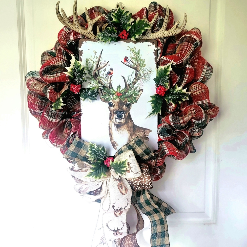 Winter Deer Buck Wreath Deco Mesh Bow Winter - Picture 11 of 11
